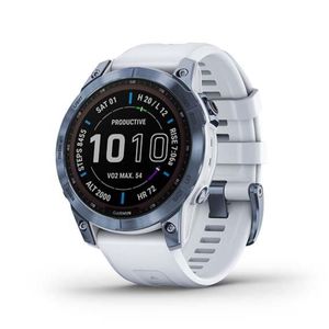 Smartwatch Garmin Fenix 7 Sapph Solar Mineral Blue Ti y Whitestone Band
