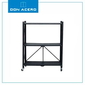 Estantería Plegable de 3 Niveles con Ruedas Color Negro