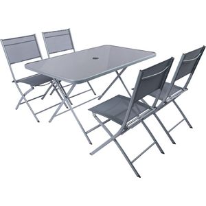 Set De Mesa Con 4 Sillas Y Agujero Para Sombrilla Gris