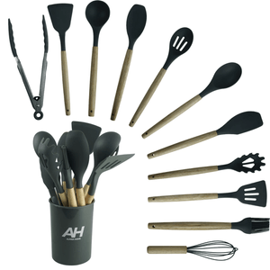 Set Utensilios Cocina Utencillos Silicona Madera X12 Alpina