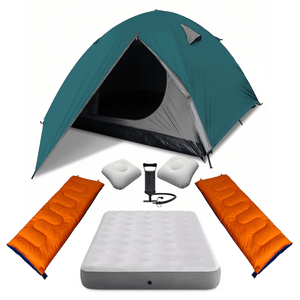 Combo Carpa 4p Colchón 2 Pzas Inflador Bolsas Almohadas