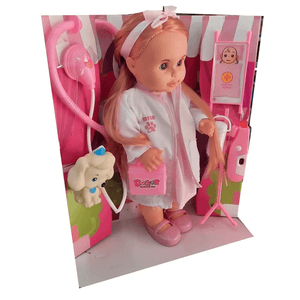 Muñeca Cariñito Mila veterinaria 40cm con mascotas (911)