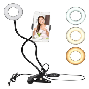 ARO DE LUZ SELFIE + SOPORTE CELULAR FLEXIBLE CON PINZA