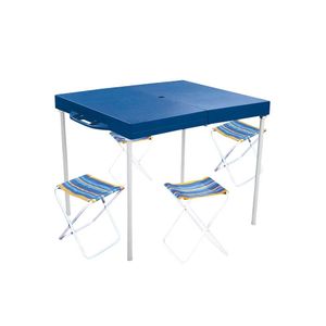 Mesa Practica Con 4 Banquetas Azul Mor