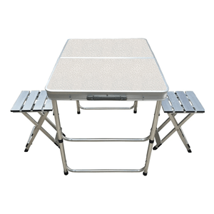 Mesa + 2 Bancos Plegable Camping Jardín Aluminio Valija