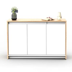 BAHIUT VAJILLERO APARADOR MODULAR 3 PUERTAS CON ESTANTE 130 CM LINEA NIZA BLANCO Y ROBLE KENDAL