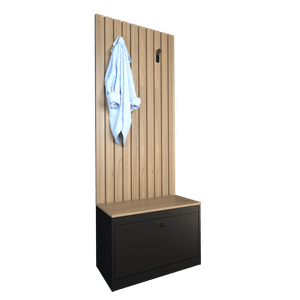 MUEBLE RECIBIDOR VARILLADO CON PERCHERO Y ZAPATERO OLMO NEGRO