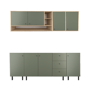 COMBO BAJO MESADA Y ALACENA VERDE SAFARI DE 2 METROS JOUMELA