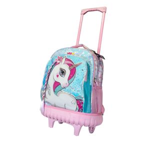 Mochila Escolar con Carrito Grande  Modelo Unicornio con lentejuelas con cubre ruedas