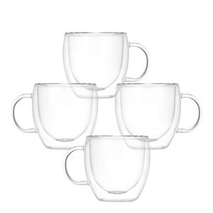 Set x4 Taza de Vidrio Doble Pared Café 250 Ml Hogar Actual