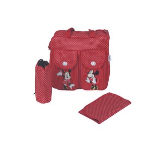 Bolso Maternal Con Cambiador Y Bolsillos Porta Mamadera Disney Original Rojo Minnie
