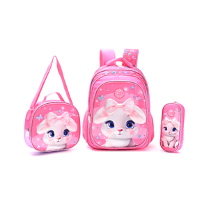 Set Escolar 3 en 1 Bani Rosa – Mochila 16" + Lunchera + Cartuchera WILL