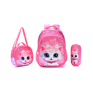 Set Escolar de Gatita Rosa – Mochila 16” con Carrito, Lunchera  y Cartuchera En Material EVA