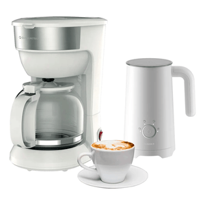 Combo Cafetera de filtro Daihatsu 1.5l y Espumador Leche 350ml Ranser Blanco