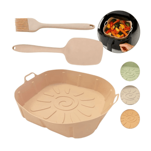 Set Air Fryer Molde Cuadrado Espatula Pincel Silicona Rosa