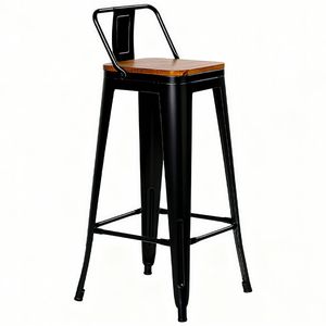 Banqueta Tolix Respaldo Bajo Asiento Madera Metal Negro