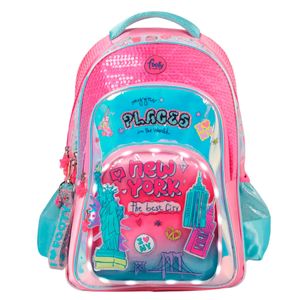 Mochila Espalda 18 Footy I Love New York Con luz Led Color Celeste