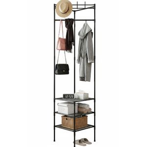 Perchero esquinero con barral + 2 estantes color negro