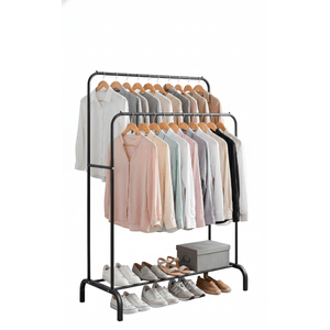 Perchero De Pie con Doble Barral de Acero y Base Porta Calzados