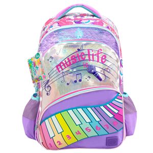 Mochila De Espalda 18 Pulgadas Footy Con Luz Music Life Lila