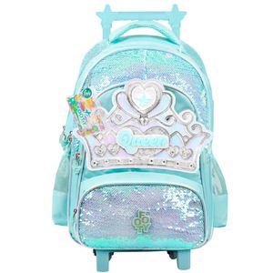 Mochila De Carrito 18 Pulgadas Footy Con Luz Led Queen Celeste