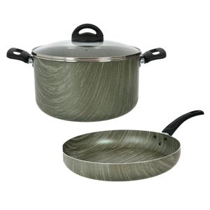 Olla Cacerola 24 Tapa Vidrio + Sarten 28 Aston Terra Premiun
