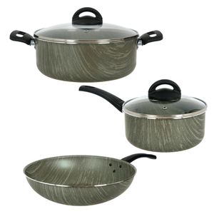 Bateria 5 Piezas Cacerola Olla Sartén Bifera Grill Aston Terra