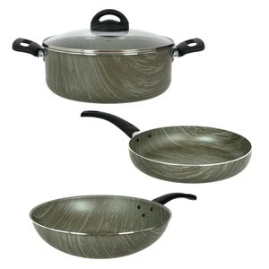 Bateria 4 Piezas Cacerola Wok Sarten Tapa de Vidrio Aston Terra