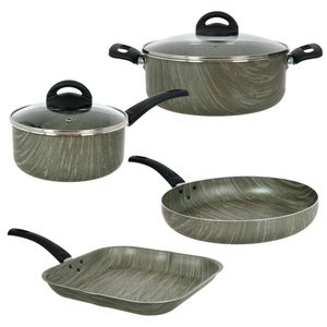 Bateria 6 Piezas Cacerola Sartén Bifera Grill Aston Terra