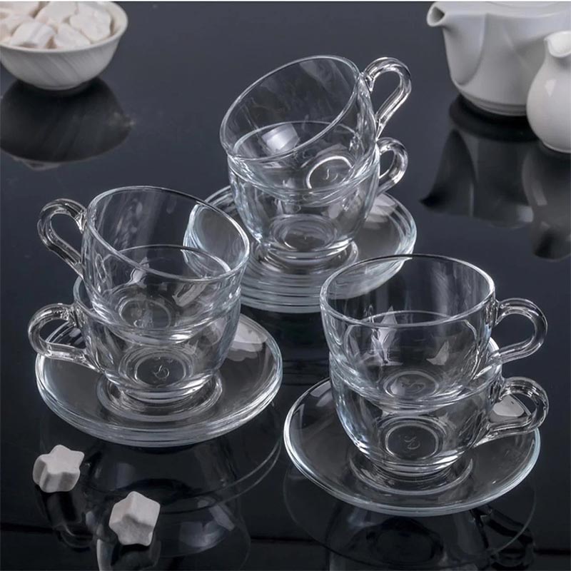 Set 6 tazas vidrio café 85 ml con plato