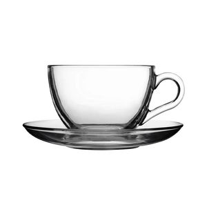 Set X 6 Tazas Vaso C/ Plato Cafe Espresso Vidrio Pasabahce