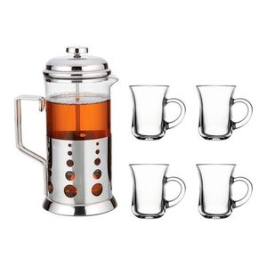 Prensa Francesa Cafetera Y 4 Tazas De Vidrio Con Manija