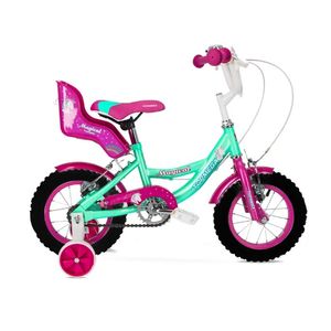 Bicicleta infantil infantil TopMega Magical R12 1v frenos v-brakes Celeste/rosa con rueditas 1009177
