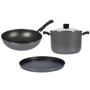 Bateria de Cocina 4 piezas Olla Pizzera Wok Aston Plata