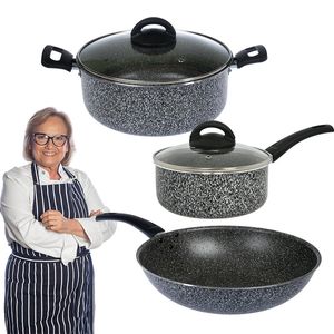 Bateria Coccion 5 Piezas Cacerola Olla Wok Pedra Gris ASTON