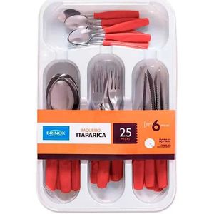 Juego De Cubiertos 24 Piezas con cubiertera Itaparica Brinox Rojo 6000/756