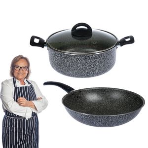 Cacerola Olla 24 cm Tapa Vidrio Wok sarten 28 cm  Aston Pedra Gris