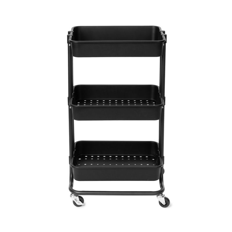 Carrito organizador con ruedas 3 estantes Negro Compactor home