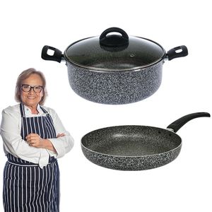 Cacerola Olla 24 cm Tapa Vidrio Sarten 28 cm Aston Pedra Gris