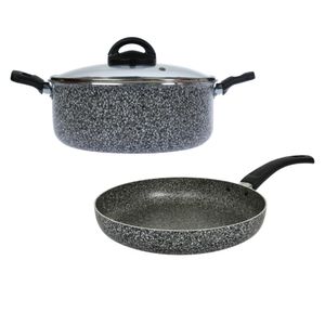 Cacerola Olla 24 cm Tapa Vidrio Sarten 28 cm Aston Pedra Gris