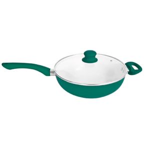 Wok Con Mango Y Tapa De Vidrio. D26 Cm Aqua Carol  47126 AQU