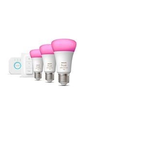 Kit de inicio Hue: botón inteligente Hue Smart button + tres bombillas LED  White Ambiance and Colour E27 + Hue Bridge