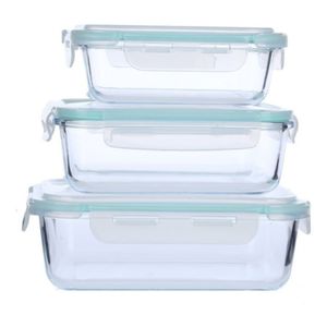 Recipiente Contenedor Vidrio  1.04 Lt Con Tapa Rectangular