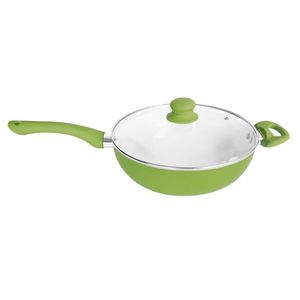 Wok Con Mango Y Tapa De Vidrio. D26 Cm Verde Carol 47126 VER