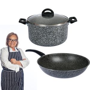 Olla Cacerola 24 Tapa Vidrio Wok Sarten 28 cm Aston Pedra Gris