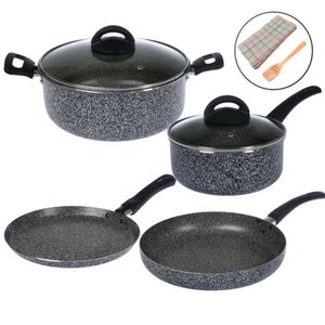 Bateria Olla Cacerola Panquequera Sartén Antiadherente Aston Pedra Gris