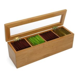 Caja De Te En Madera De Bambu 4 Divisiones