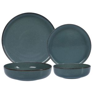 Set X 16 Plato Playo Postre Bowl Porcelana Envejecido Azul