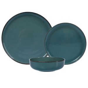 Set X 12 Plato Playo Postre Bowl Porcelana Filo Envejecido Azul