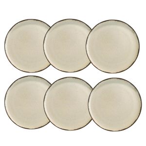 Set x 6 Plato Playo Porcelana Artesanal Envejecido 27 Cm Beige